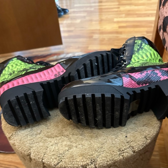 Cape Robbin Black and Green Combat Boots with Pink Accents - Picture 3 of 7